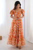 Impressive Orange Printed Georgette Casual Wear Dress