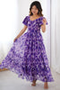 Outstanding Purple Printed Georgette Casual Wear Dress