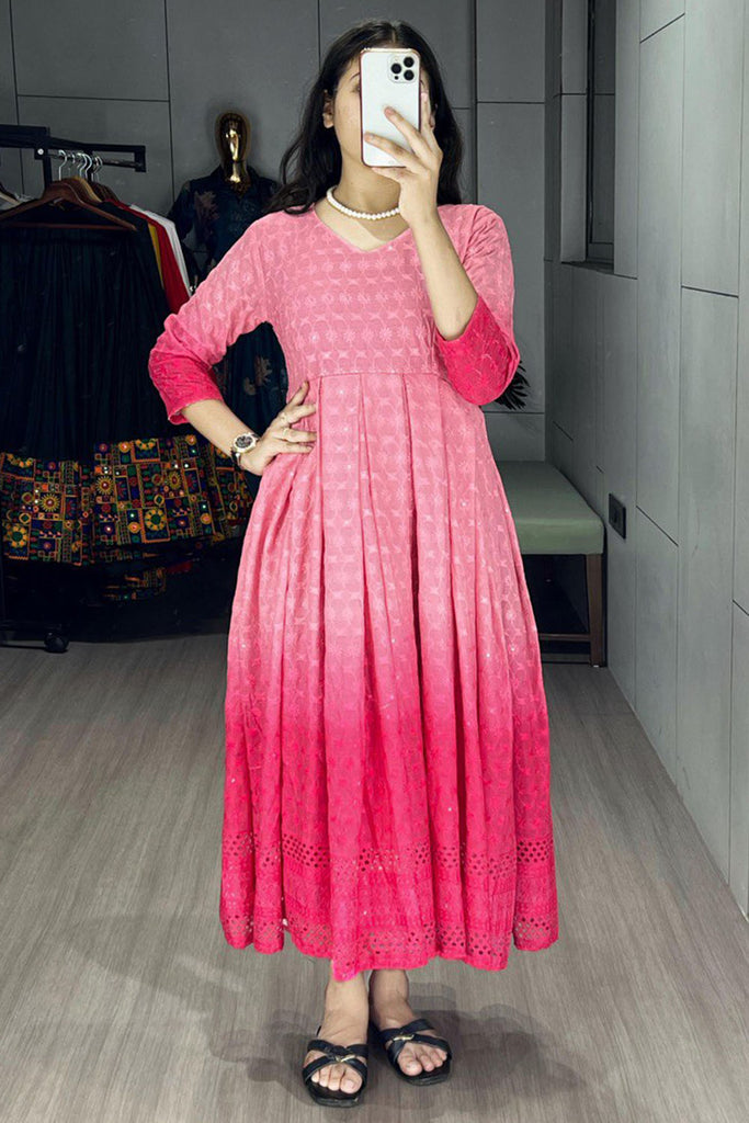 Captivating Pink Chikankari Cotton Event Wear Dress