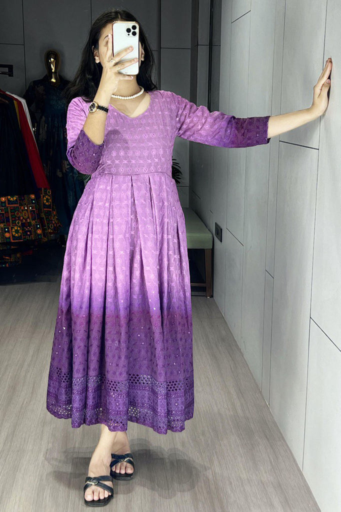 Beautiful Purple Chikankari Cotton Casual Wear Dress