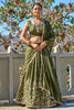 Dazzling Olive Green Sequins Chinon Mehendi Wear Lehenga Choli