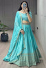 Lavish Sky-Blue Sequins Chinon Wedding Wear Lehenga Choli With Dupatta
