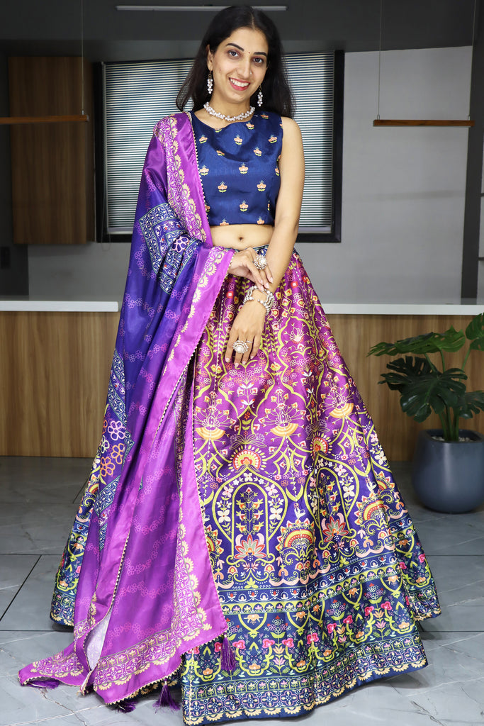 Awesome Purple Digital Printed Art Silk Event Wear Lehenga Choli