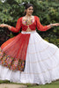 Beautiful White  Bandhani Printed Rayon Navratri Wear Crop Top Lehenga