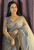 Adorable Grey Beads Work Party Wear Saree With Blouse