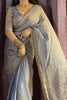 Adorable Grey Beads Work Party Wear Saree With Blouse