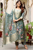 Charming Grey Floral Printed Chanderi Straight Suit Pant With Dupatta
