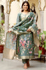 Charming Grey Floral Printed Chanderi Straight Suit Pant With Dupatta