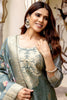 Charming Grey Floral Printed Chanderi Straight Suit Pant With Dupatta