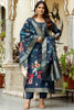 Attractive Navy Blue Floral Printed Chanderi Traditional Pant Suit