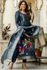 Attractive Navy Blue Floral Printed Chanderi Traditional Pant Suit