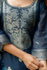 Attractive Navy Blue Floral Printed Chanderi Traditional Pant Suit