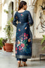 Attractive Navy Blue Floral Printed Chanderi Traditional Pant Suit