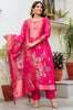 Good-looking Rani Pink Zari Weaving Chanderi Festival Wear Pant Suit
