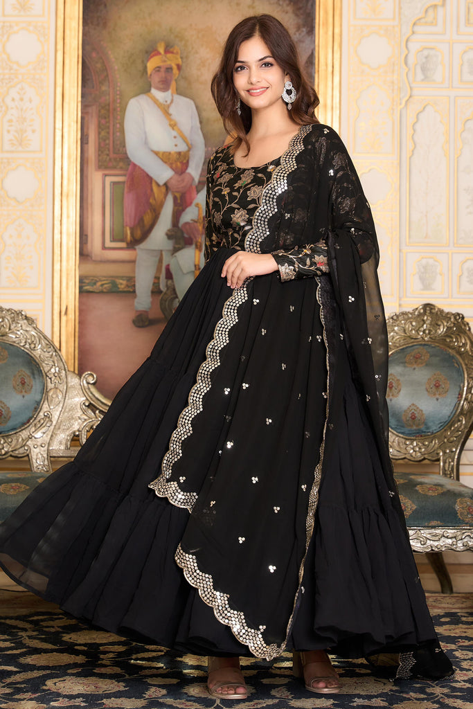 Attractive Black Georgette Reception Wear Gown With Dupatta