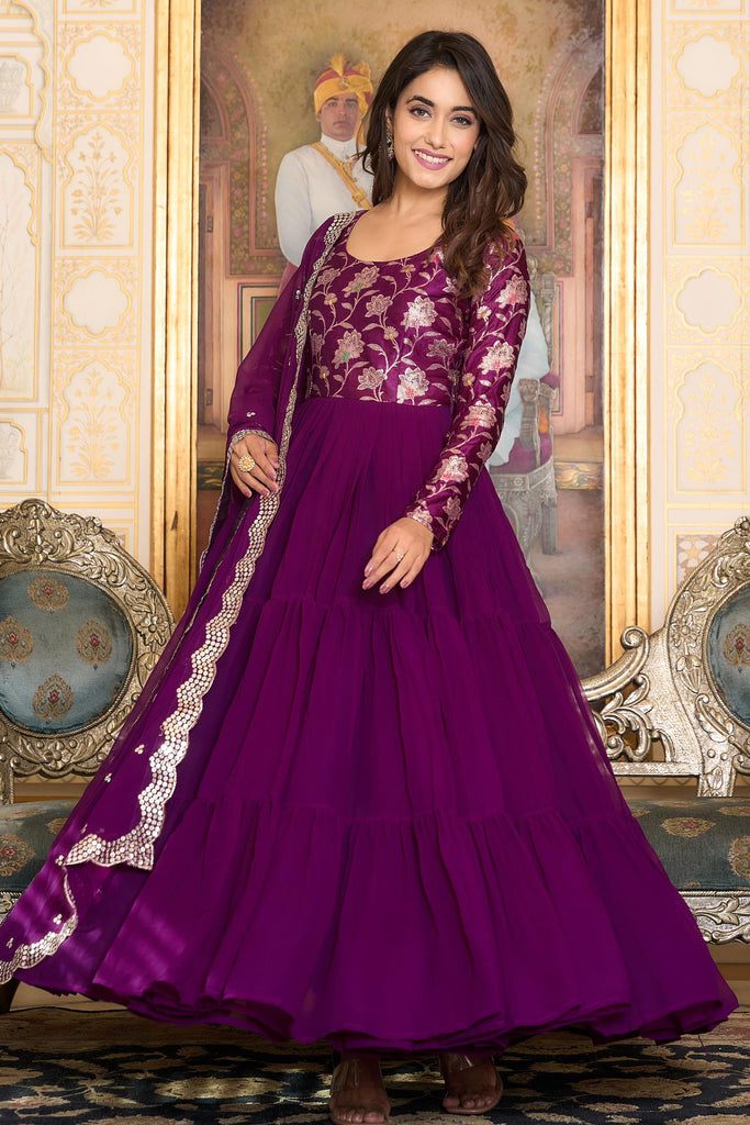 Fascinating Purple Georgette Festival Wear Gown With Dupatta