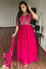 Lovable Rani Pink Embroidered Georgette Event Wear Gown With Dupatta