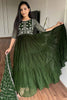 Adorable Green Embroidered Georgette Mehendi Wear Gown With Dupatta