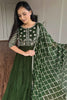 Adorable Green Embroidered Georgette Mehendi Wear Gown With Dupatta