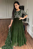 Adorable Green Embroidered Georgette Mehendi Wear Gown With Dupatta