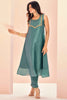 Glamorous Teal Blue Embroidered Organza Function Wear Pant Suit