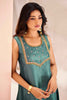 Glamorous Teal Blue Embroidered Organza Function Wear Pant Suit