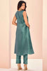 Glamorous Teal Blue Embroidered Organza Function Wear Pant Suit