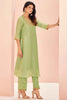 Alluring Light Green Embroidered Organza Festival Wear Pant Suit