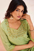 Alluring Light Green Embroidered Organza Festival Wear Pant Suit