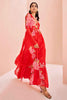 Desirable Red Floral Print Chinon Event Wear Palazzo Suit