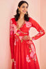 Desirable Red Floral Print Chinon Event Wear Palazzo Suit