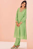 Marvelous Pista Green Embroidered Chinon Event Wear Pant Suit