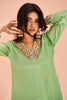 Marvelous Pista Green Embroidered Chinon Event Wear Pant Suit