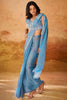 Appealing Blue Hand Work Organza Ready To Wear Saree With Blouse