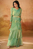 Lovable Pista Ruffles Work Organza Ready To Wear Saree With Blouse