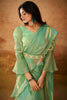 Lovable Pista Ruffles Work Organza Ready To Wear Saree With Blouse