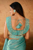 Lovely Turquoise Ruffles Work Organza Ready To Wear Saree With Blouse