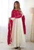 Ravishing Off-White Lace Work Vichitra Silk Wedding Wear Anarkali Gown