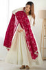 Ravishing Off-White Lace Work Vichitra Silk Wedding Wear Anarkali Gown