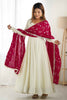 Ravishing Off-White Lace Work Vichitra Silk Wedding Wear Anarkali Gown