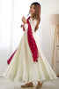 Ravishing Off-White Lace Work Vichitra Silk Wedding Wear Anarkali Gown