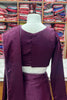 Tantalizing Purple Lace Work Velvet Pre-Stitched Saree With Blouse