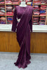 Tantalizing Purple Lace Work Velvet Pre-Stitched Saree With Blouse