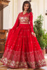 Amazing Red Embroidered Georgette Wedding Wear Lehenga Choli