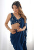 Alluring Teal Blue Sequins Ready To Wear Georgette Sharara Saree