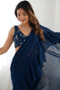 Alluring Teal Blue Sequins Ready To Wear Georgette Sharara Saree