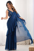 Alluring Teal Blue Sequins Ready To Wear Georgette Sharara Saree