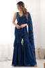 Alluring Teal Blue Sequins Ready To Wear Georgette Sharara Saree