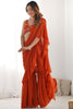 Attractive Orange Sequins Georgette Ready To Wear Sharara Saree