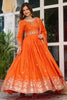 Majestic Orange Thread Embroidered Silk Festival Wear Gown With Dupatta